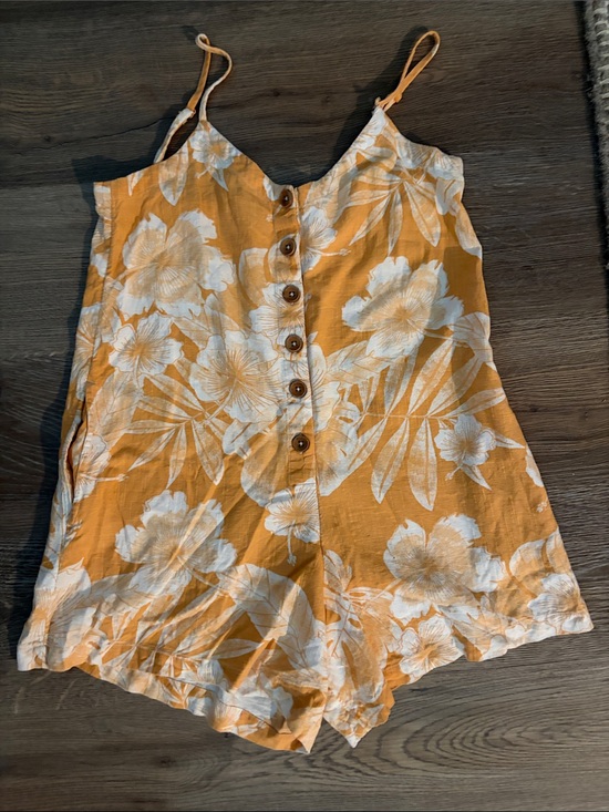 Roxy Pants - Roxy Mustard Yellow & White Floral Button-Front Romper